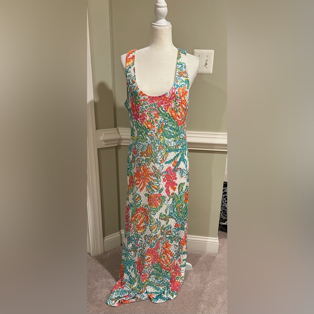 Lilly Pulitzer Pink and White Knit Maxi Dress, Large